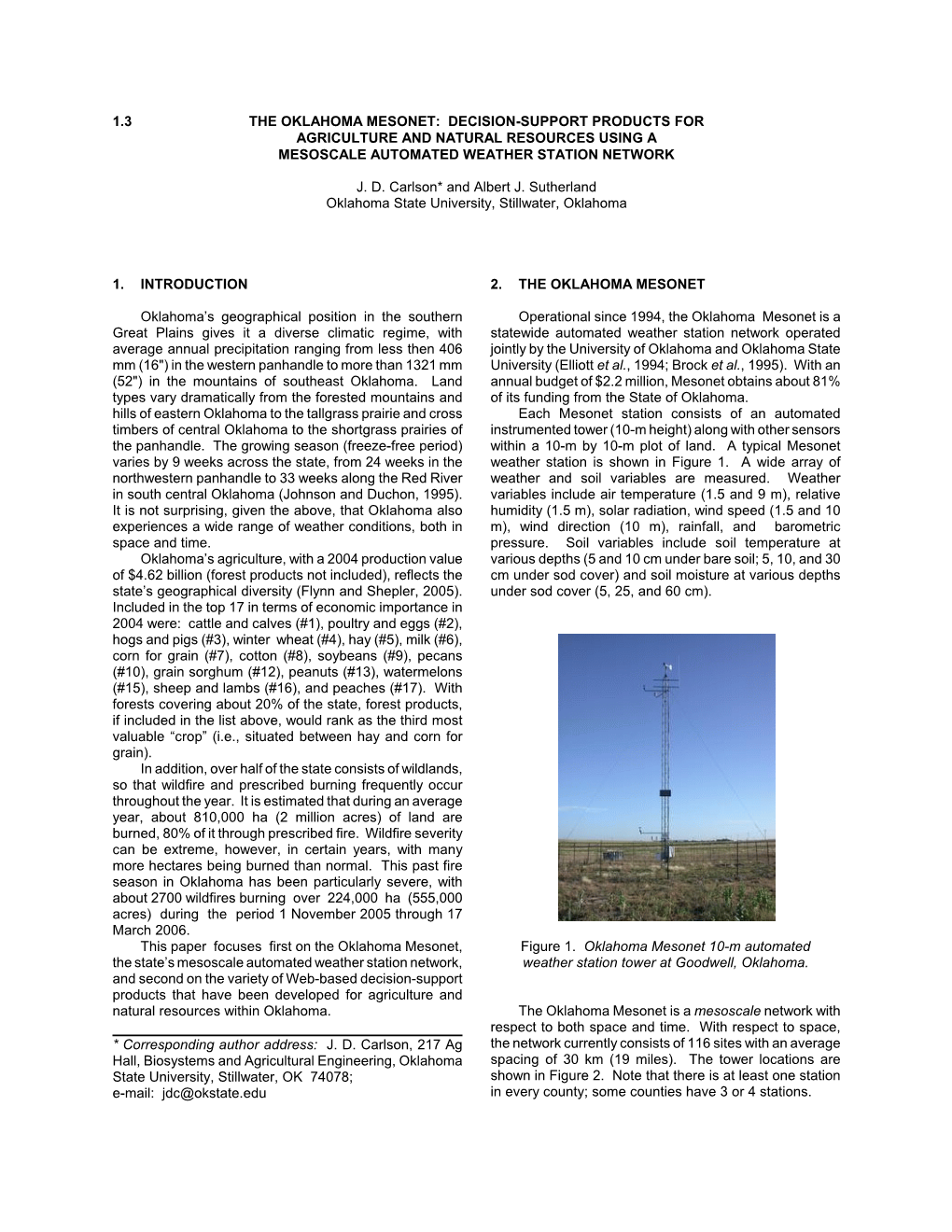 1.3 the Oklahoma Mesonet: Decision-Support Products for Agriculture and Natural Resources Using a Mesoscale Automated Weather Station Network