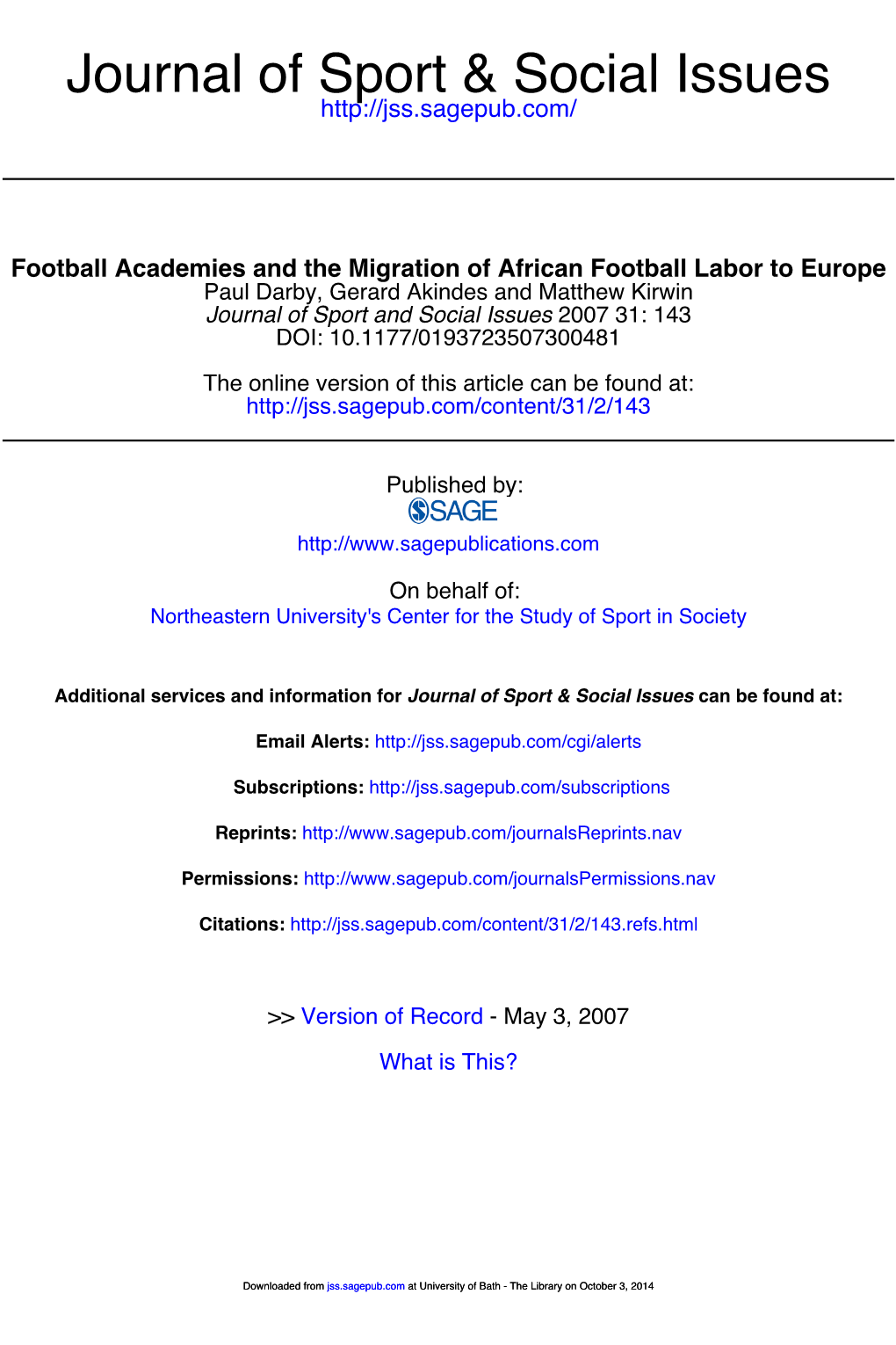 Journal of Sport & Social Issues