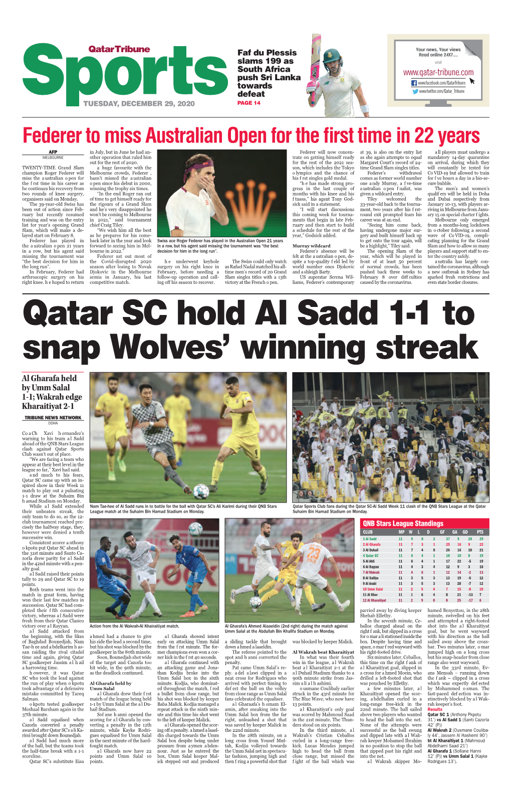 Qatar SC Hold Al Sadd 1-1 to Snap Wolves' Winning Streak