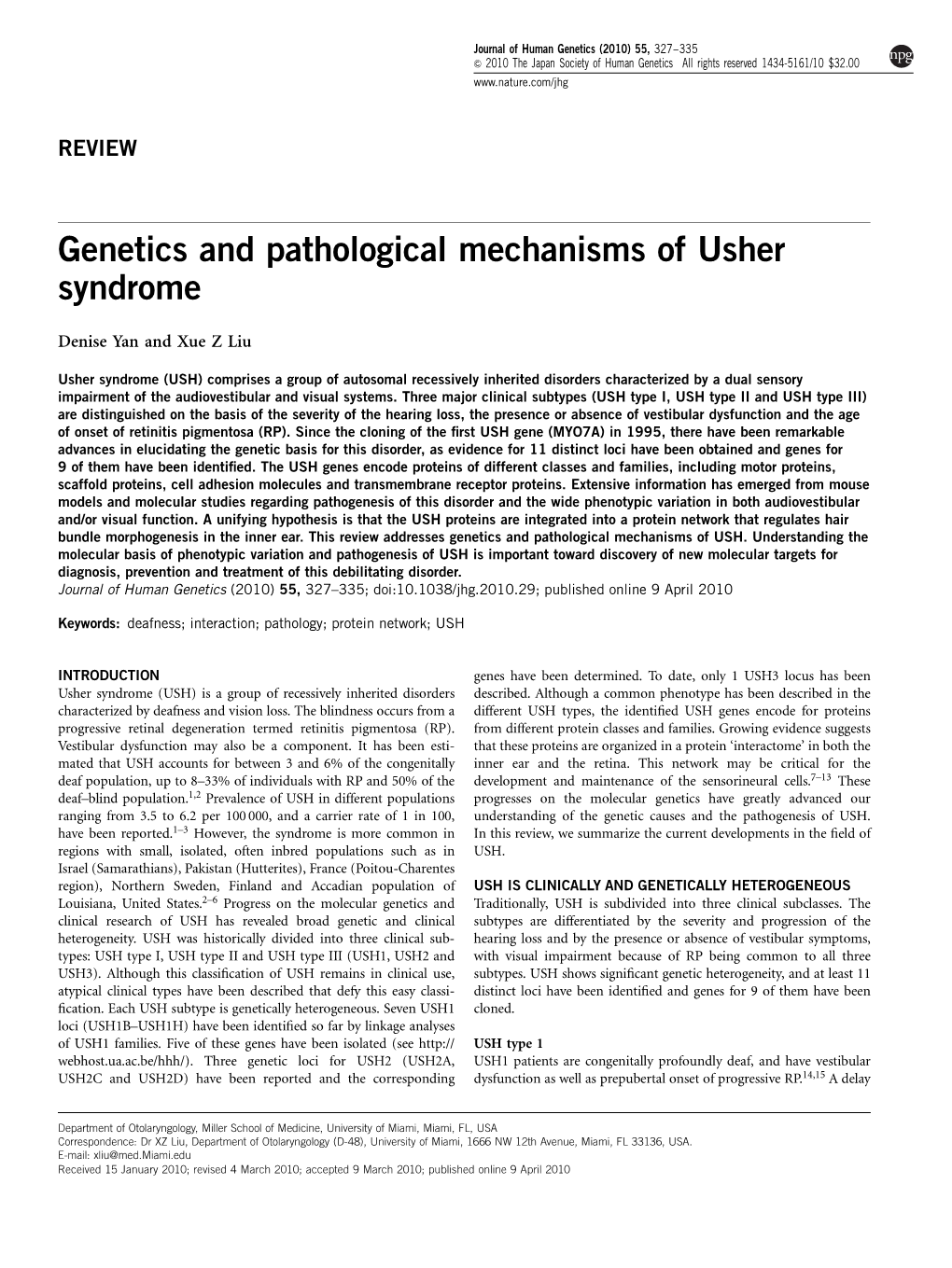 Genetics and Pathological Mechanisms of Usher Syndrome