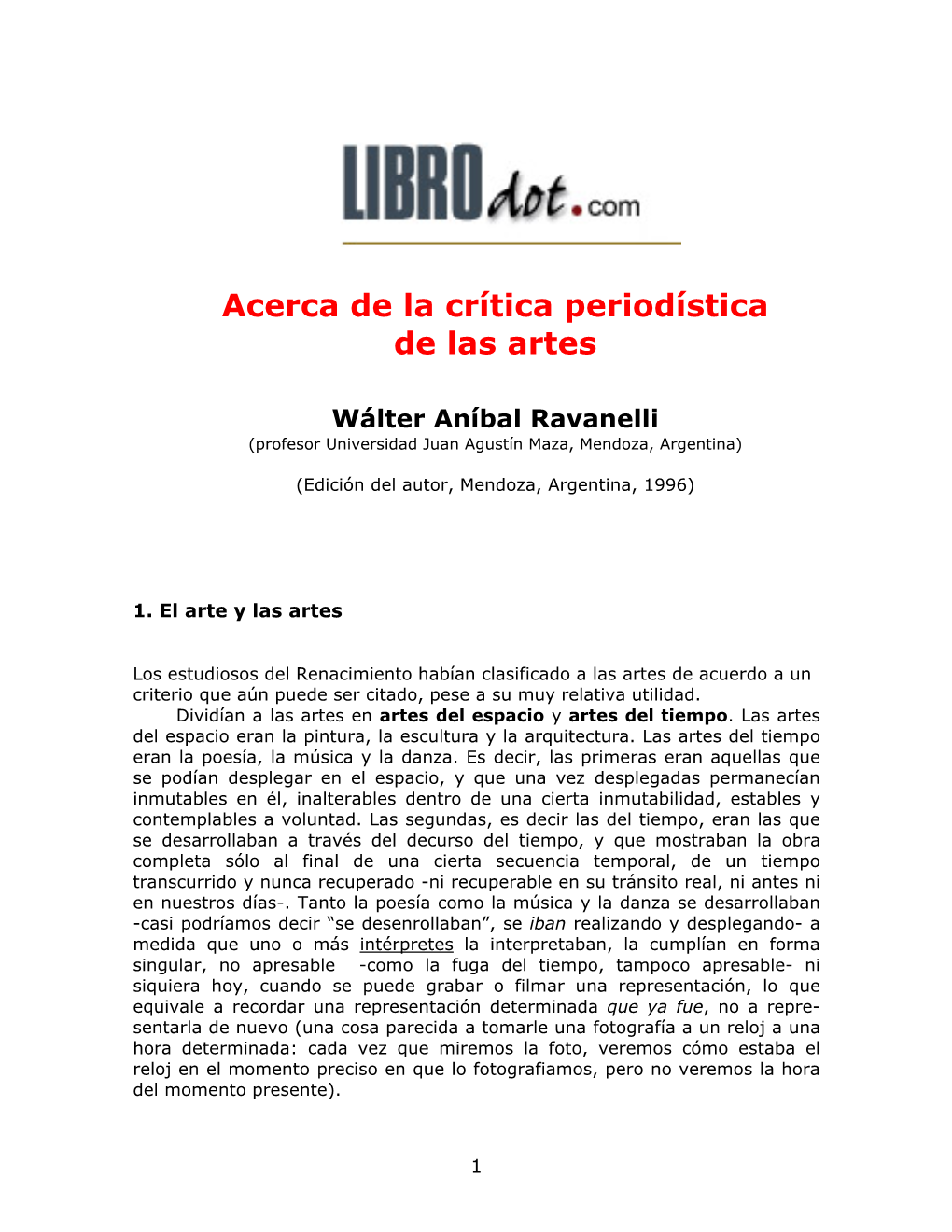 Acerca De La Crítica Periodística De Las Artes