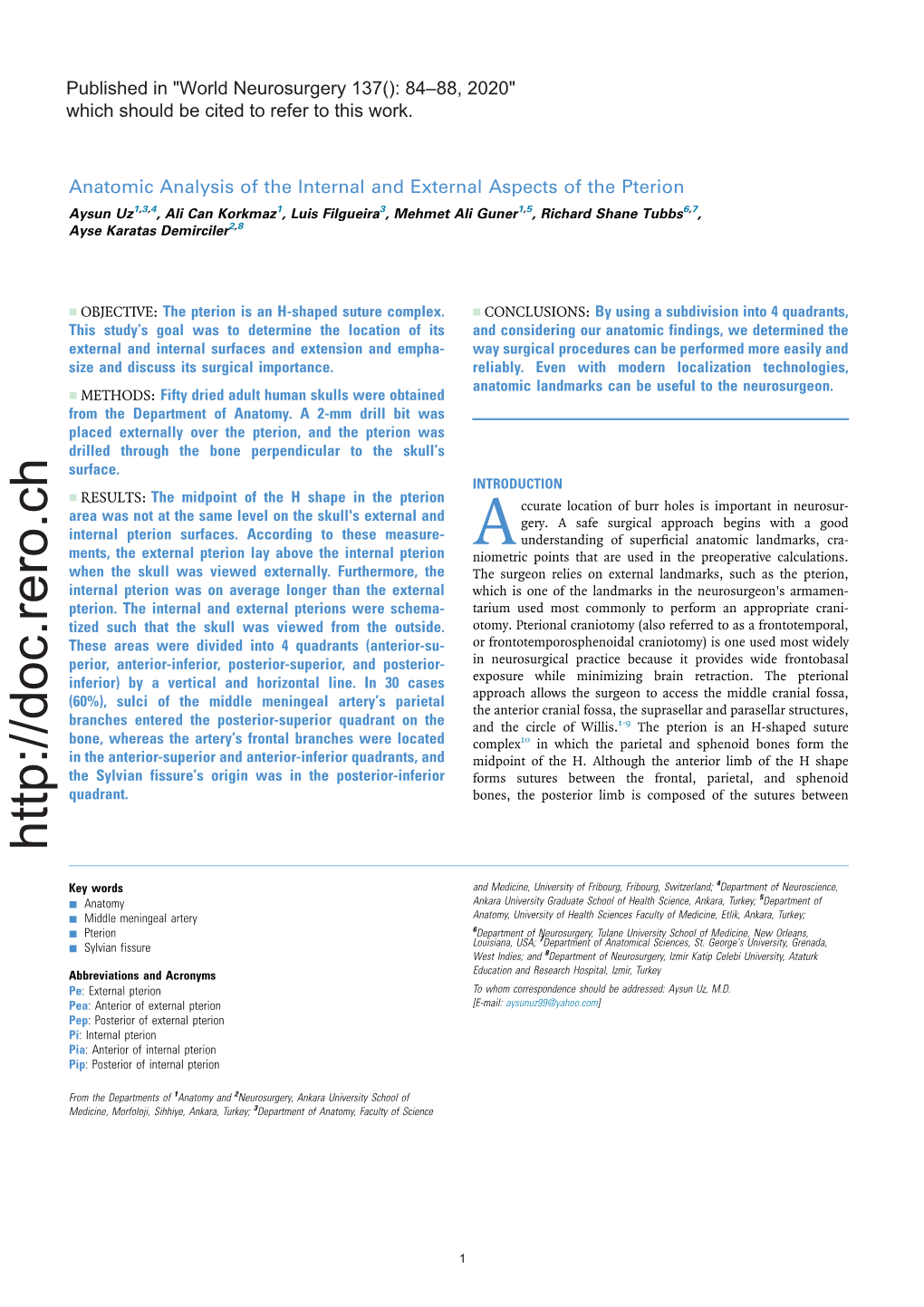 Anatomic Analysis of the Internal and External Aspects of the Pterion