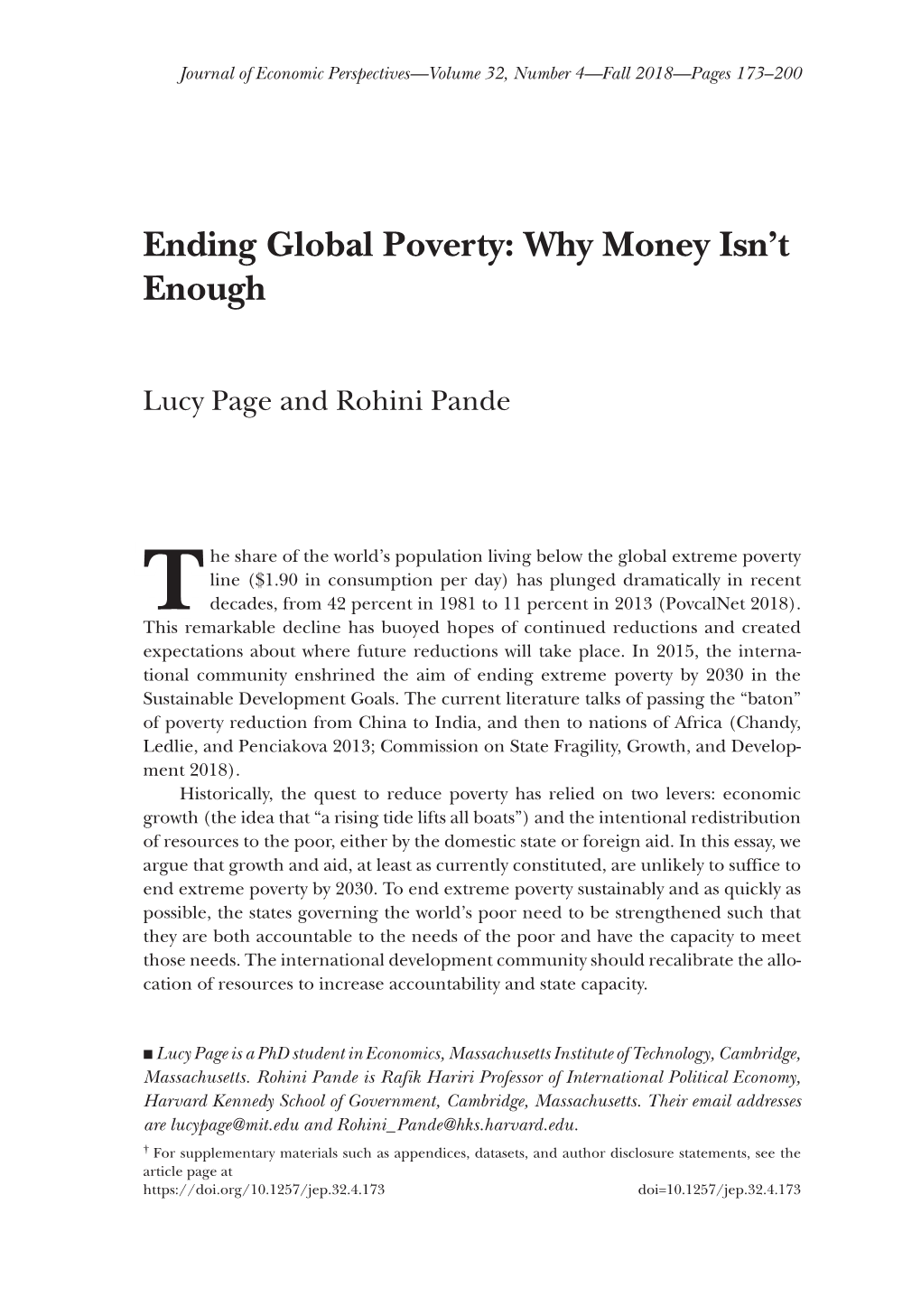 Ending Global Poverty: Why Money Isn't Enough