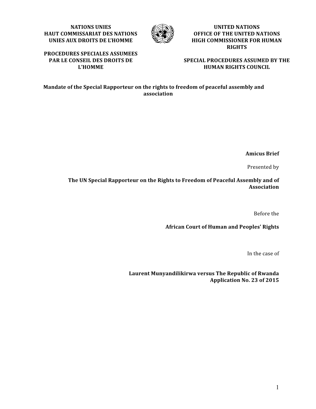 UNSR Maina Kiai Amicus Brief to Afchpr in Applic 23 of 2015