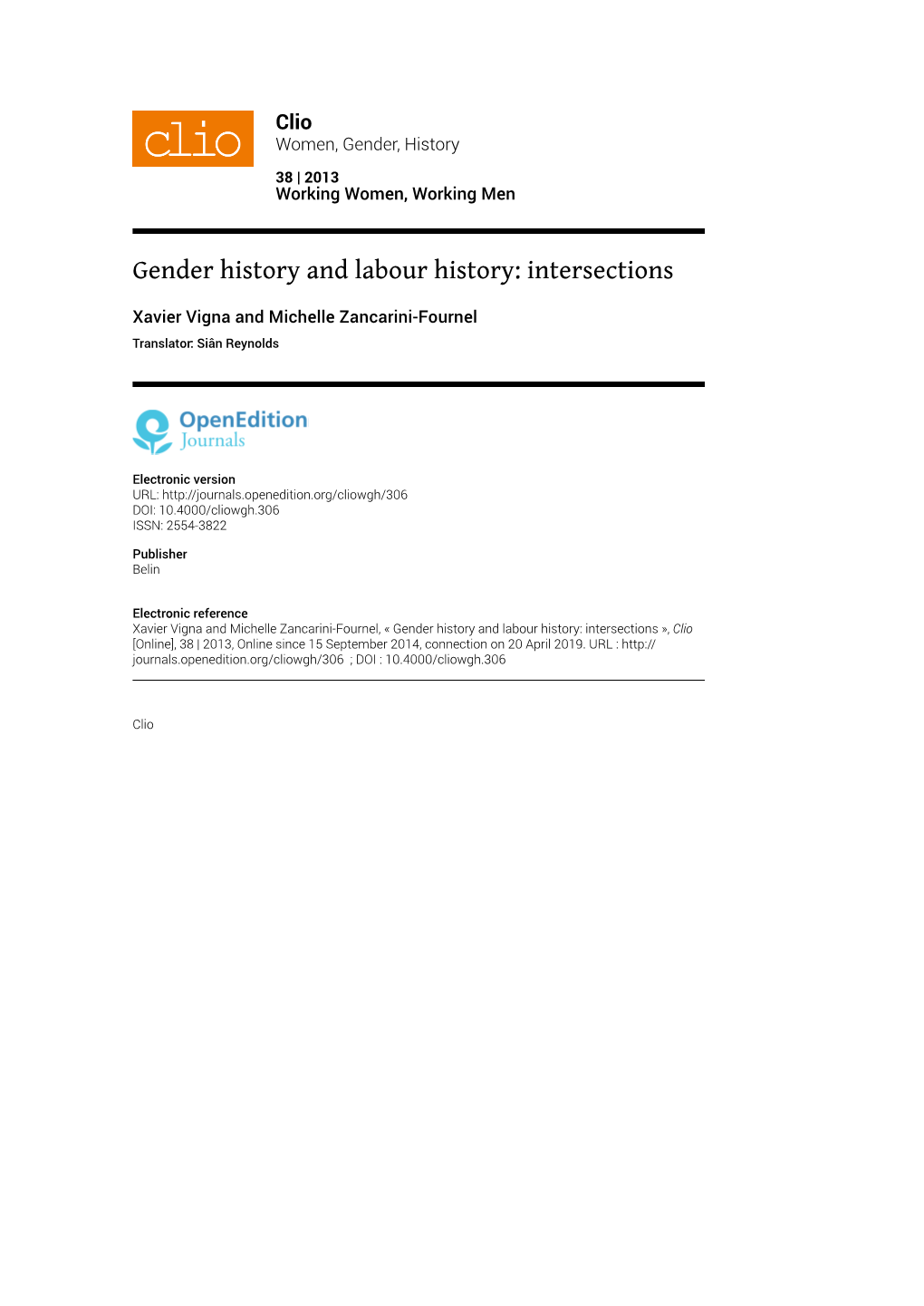 Gender History and Labour History: Intersections