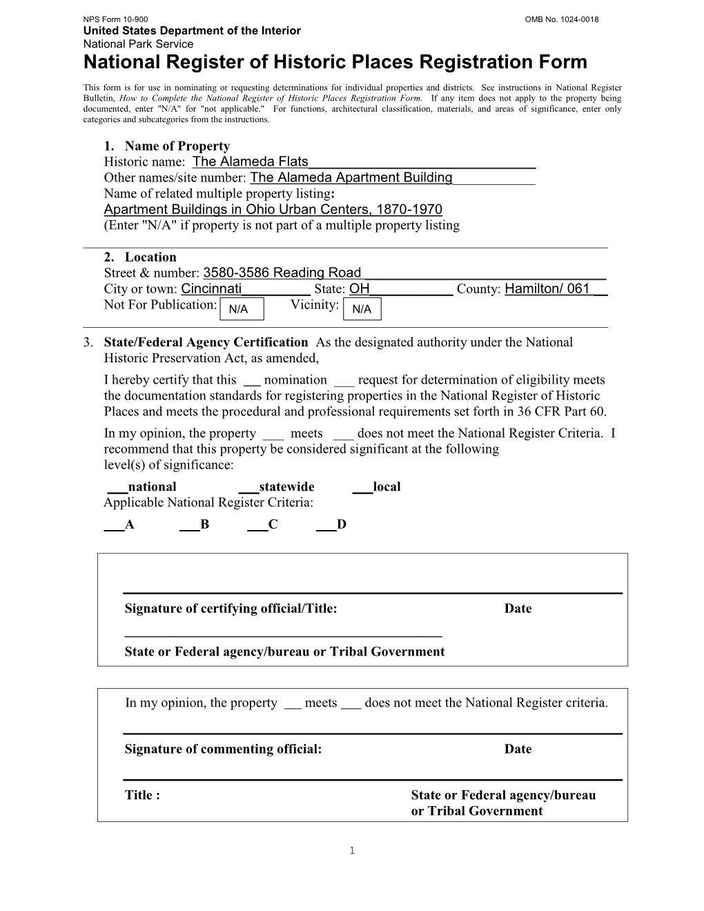 United States Department of the Interior National Park Service National Register of Historic Places Registration Form