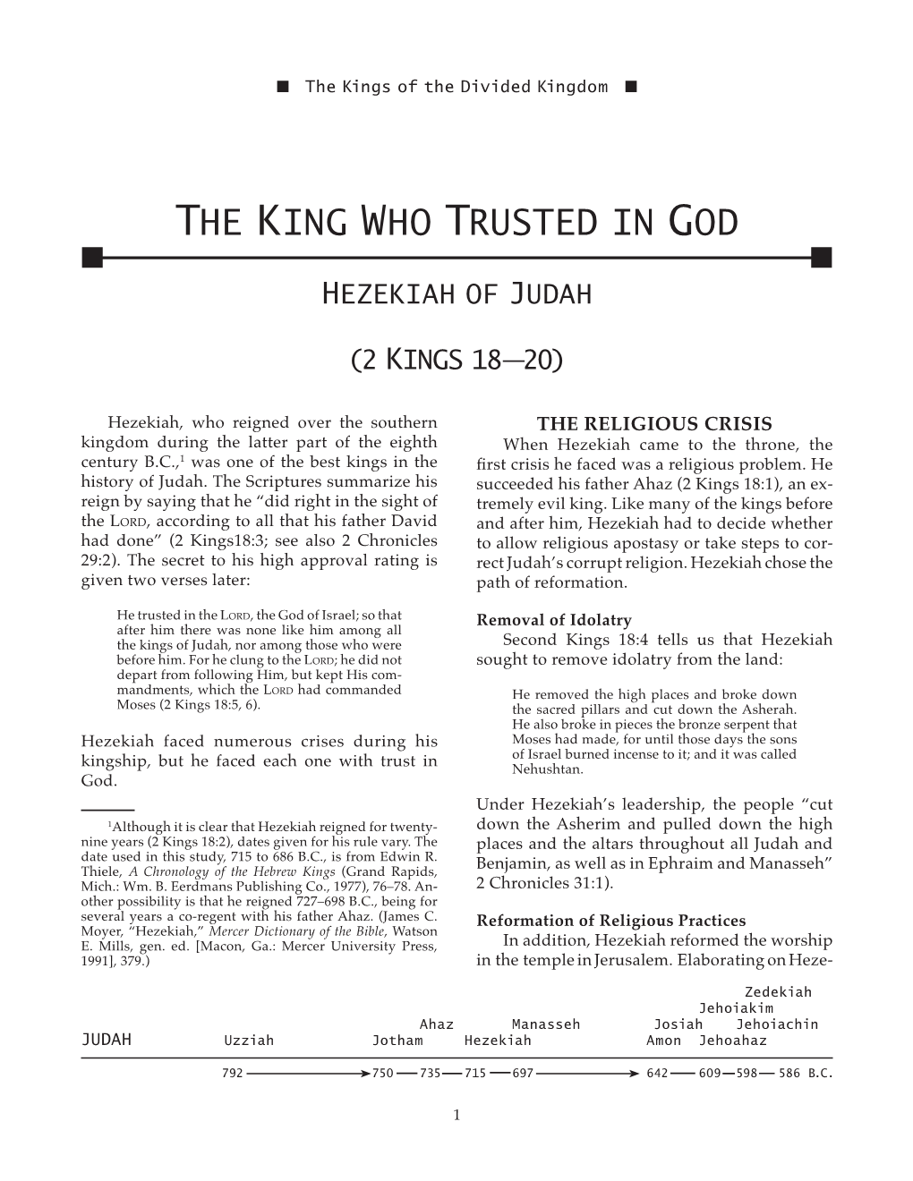 The King Who Trusted in God N N Hezekiah of Judah