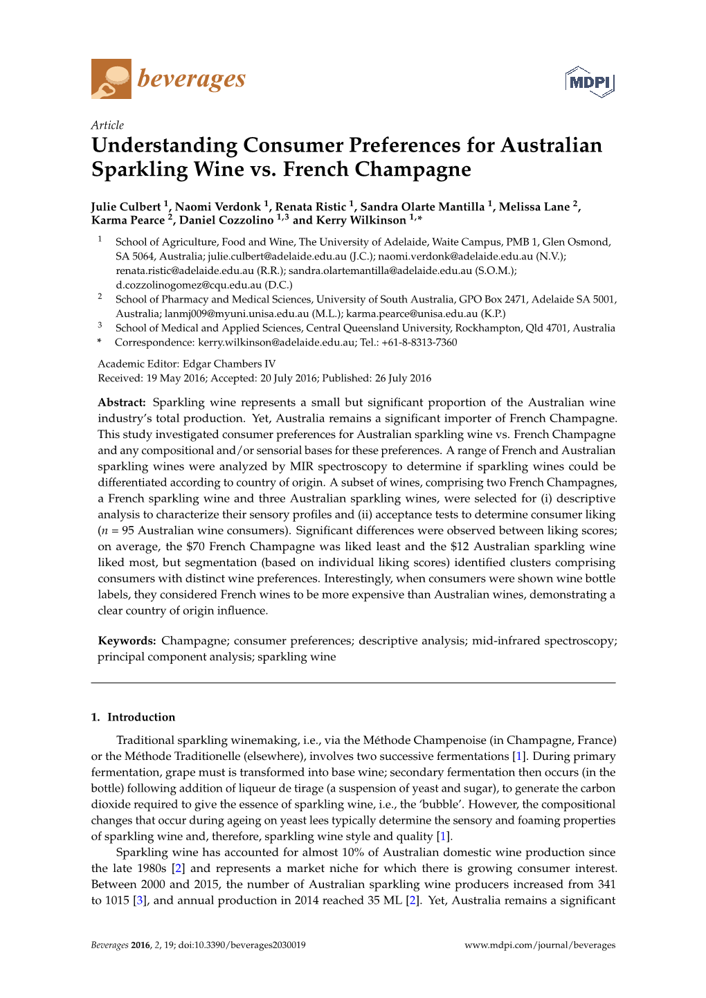 Understanding Consumer Preferences for Australian Sparkling Wine Vs