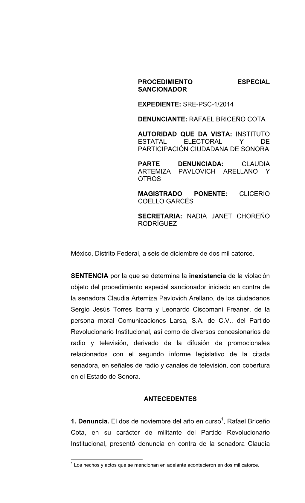 Sre-Psc-1/2014 Denunciante