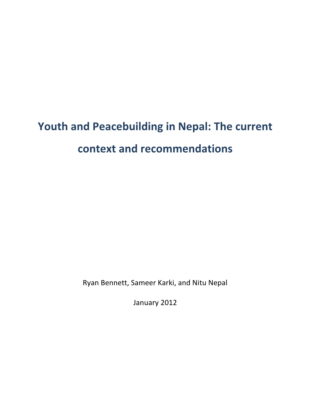Youth and Peacebuilding in Nepal: the Current Context and Recommendations