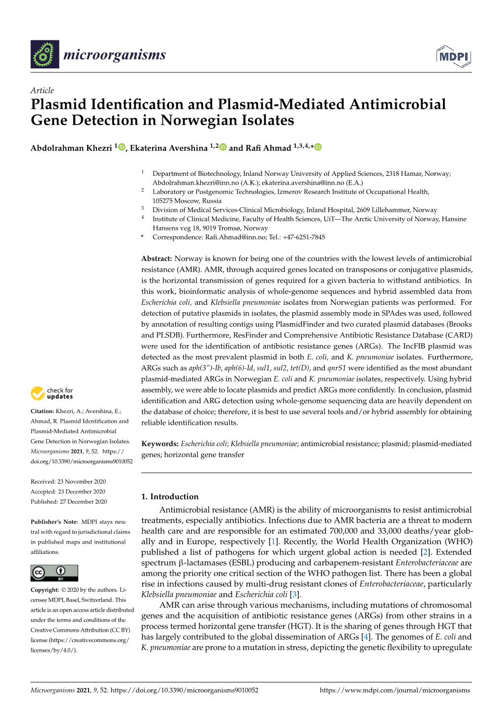 Plasmid Identification and Plasmid-Mediated Antimicrobial