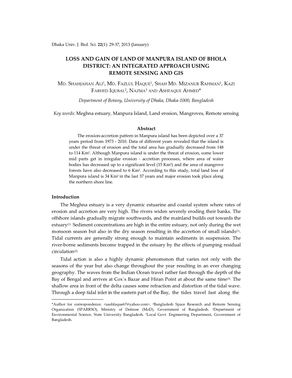 Loss and Gain of Land of Manpura Island of Bhola District: an Integrated Approach Using Remote Sensing and Gis