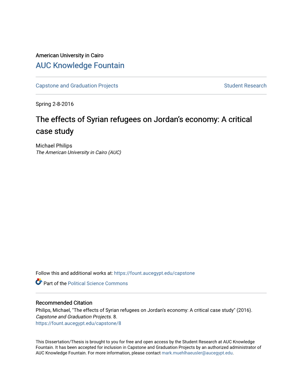 The Effects of Syrian Refugees on Jordan's Economy: a Critical Case