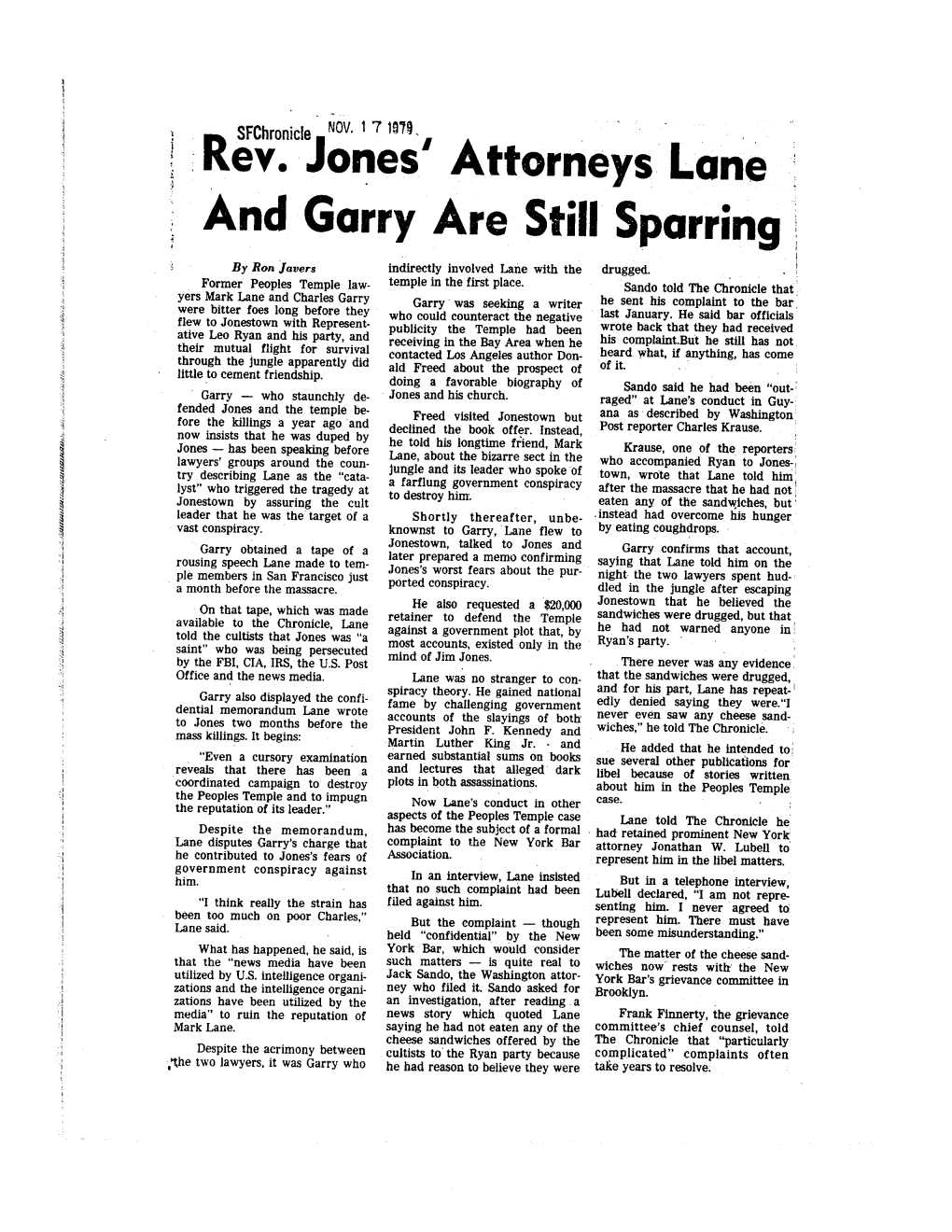 Rev. Jones' Attorneys Lane and Garry Are Still Sparring