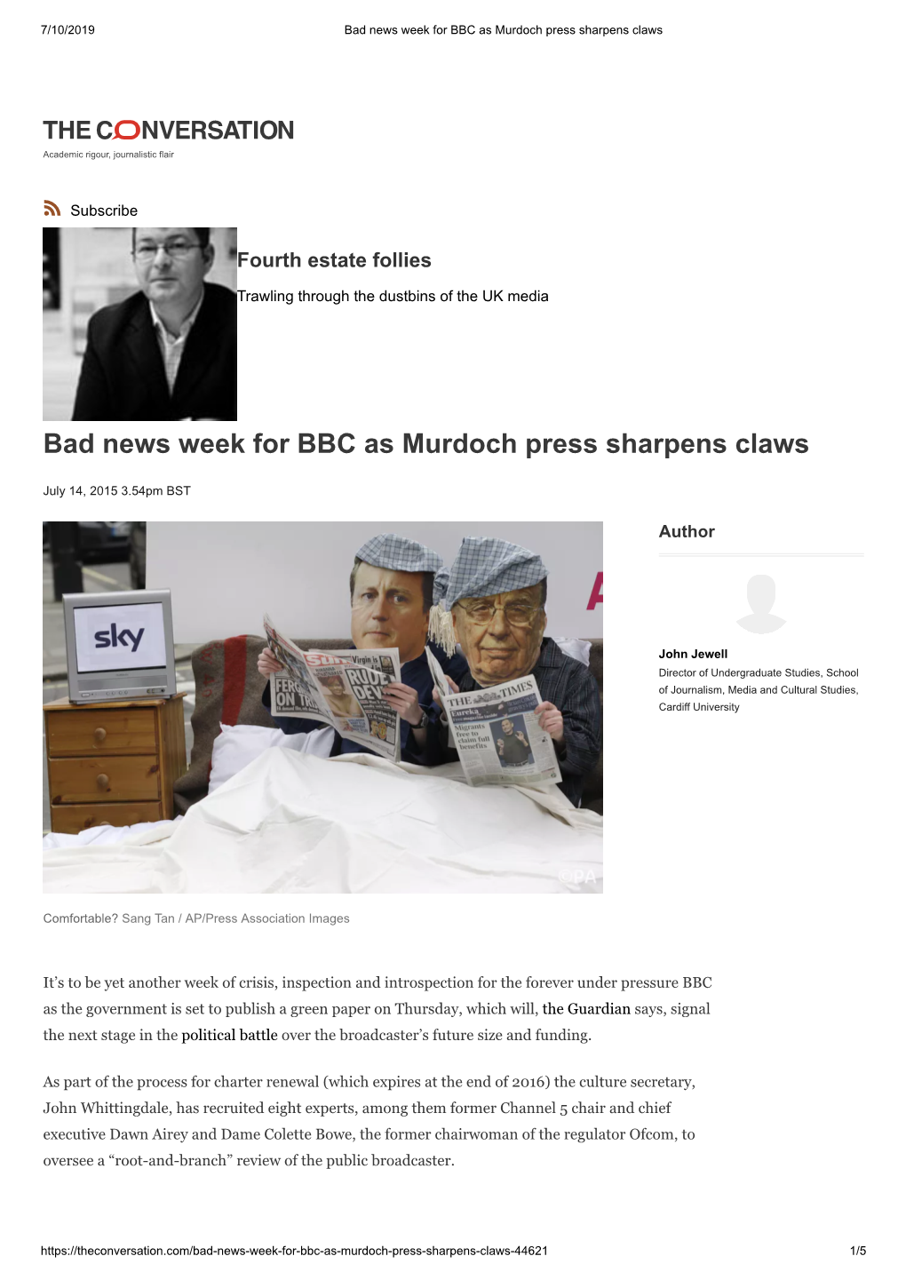 Bad News Week for BBC As Murdoch Press Sharpens Claws