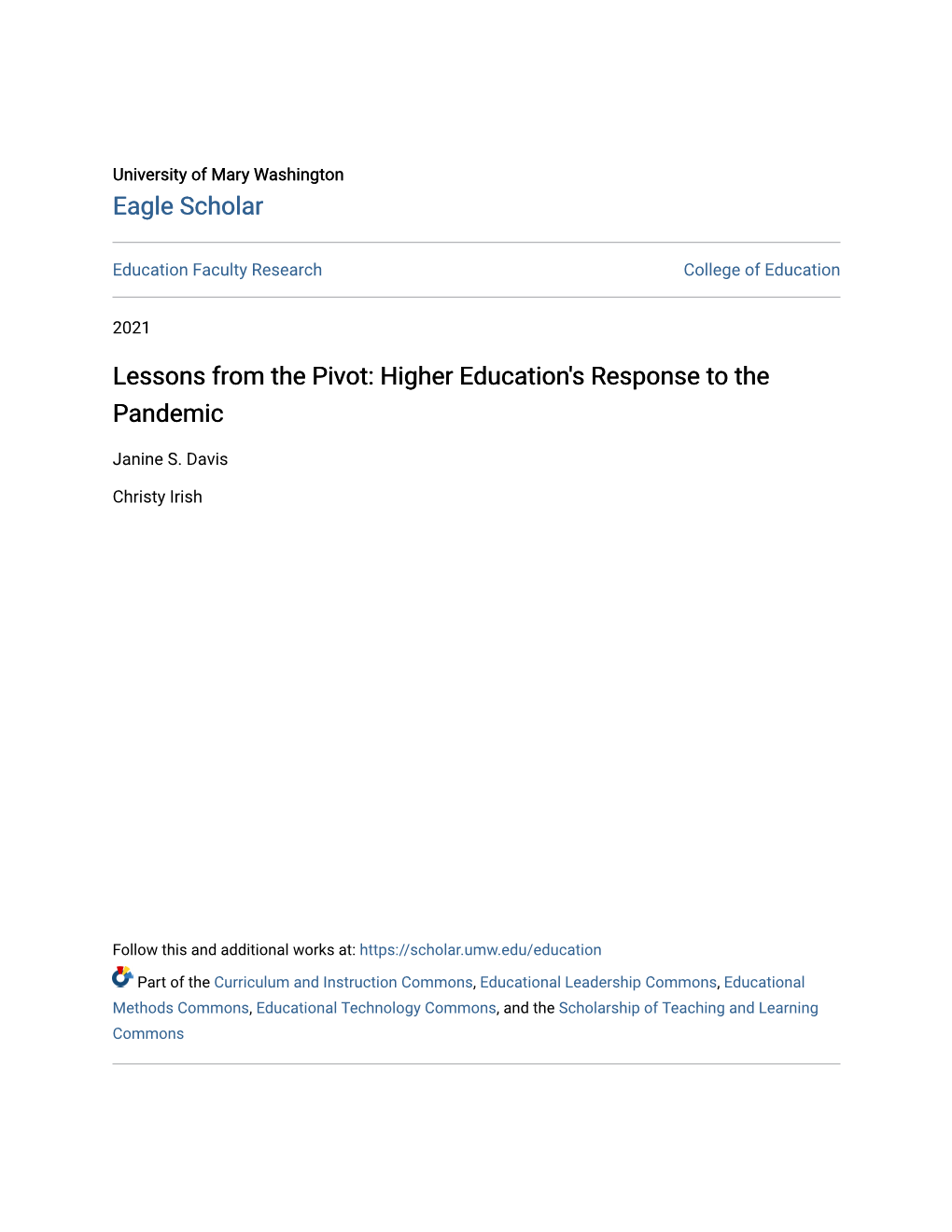 Lessons from the Pivot: Higher Education's Response to the Pandemic