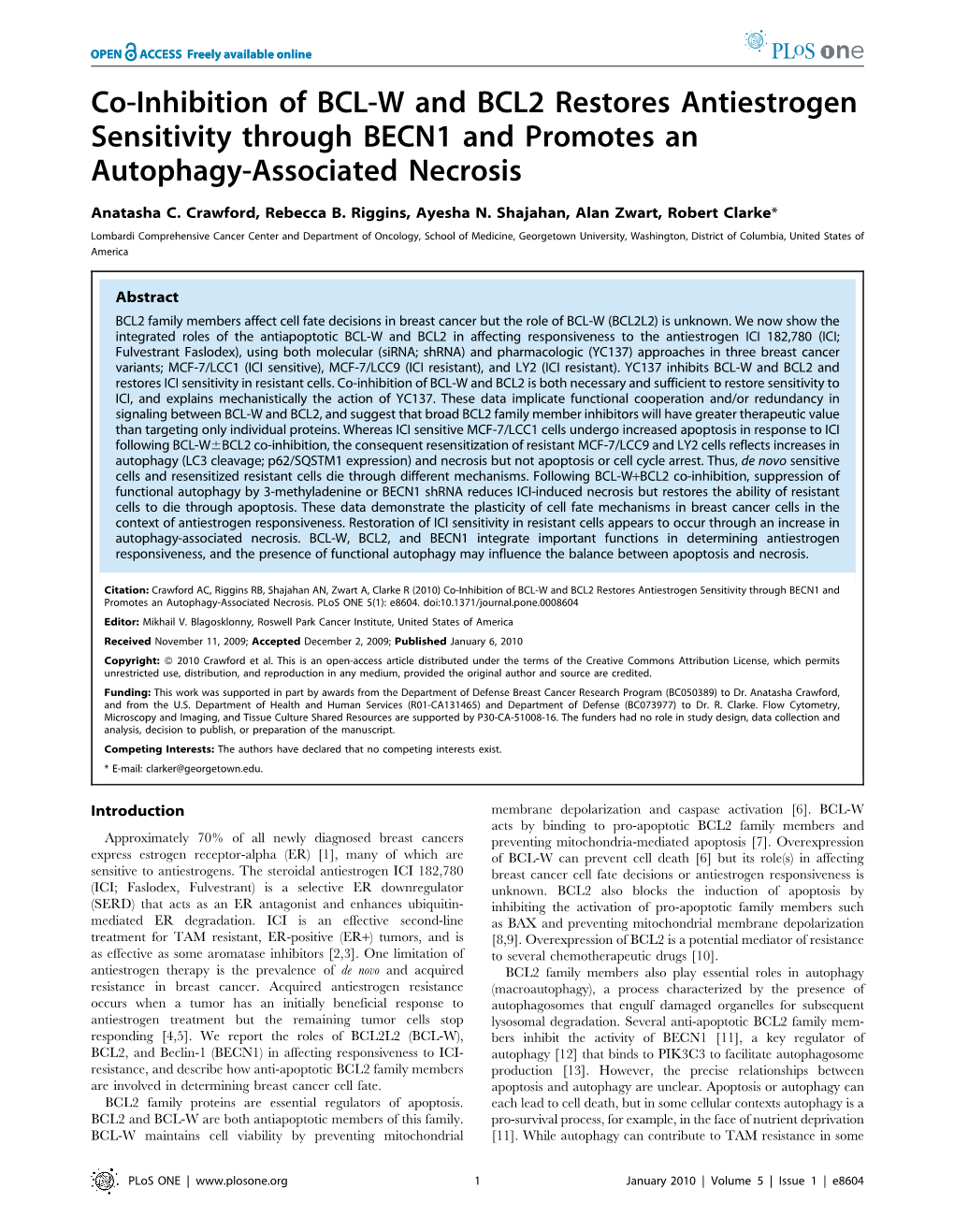 Co-Inhibition of BCL-W and BCL2 Restores Antiestrogen Sensitivity Through BECN1 and Promotes an Autophagy-Associated Necrosis