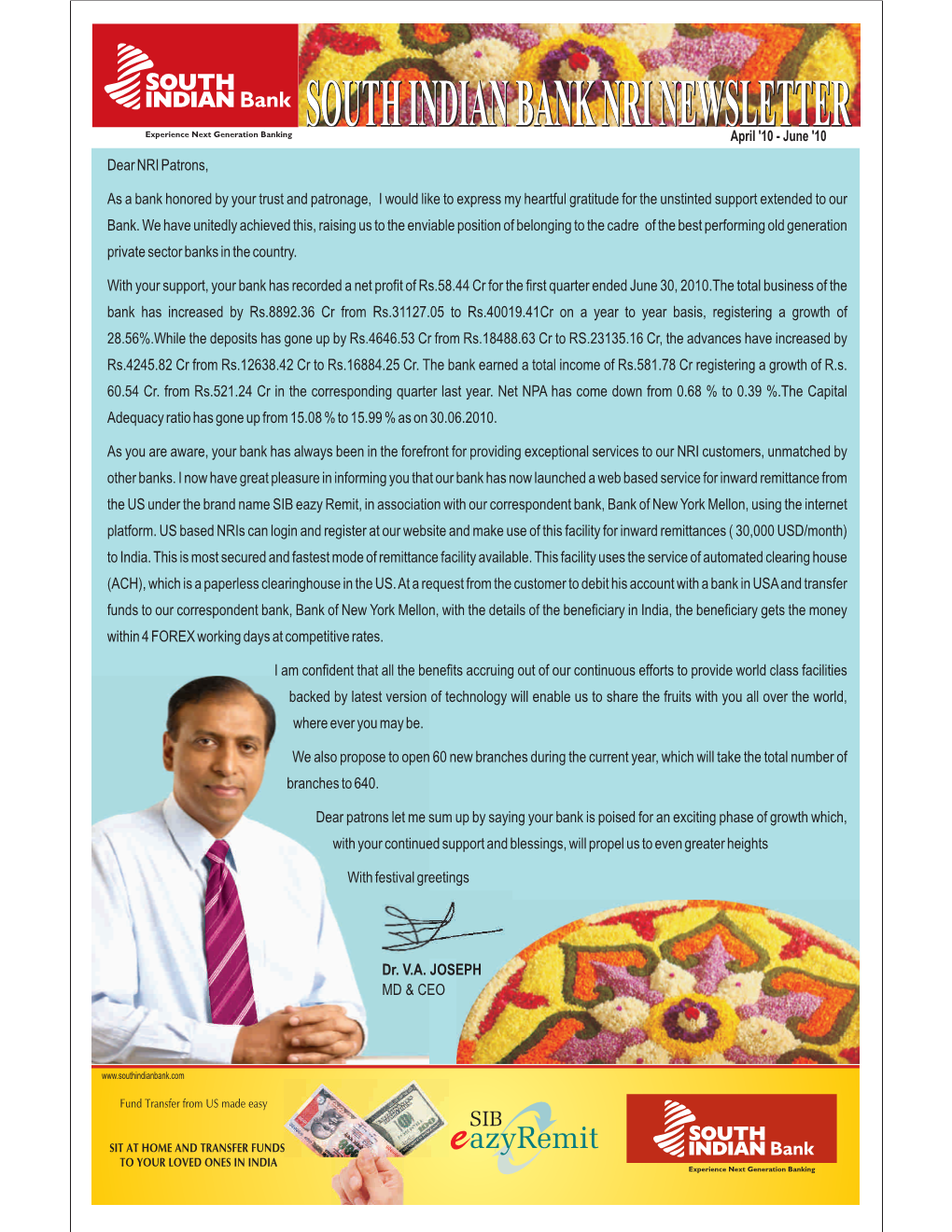 SOUTH INDIAN BANK NRI NEWSLETTER April '10 - June '10