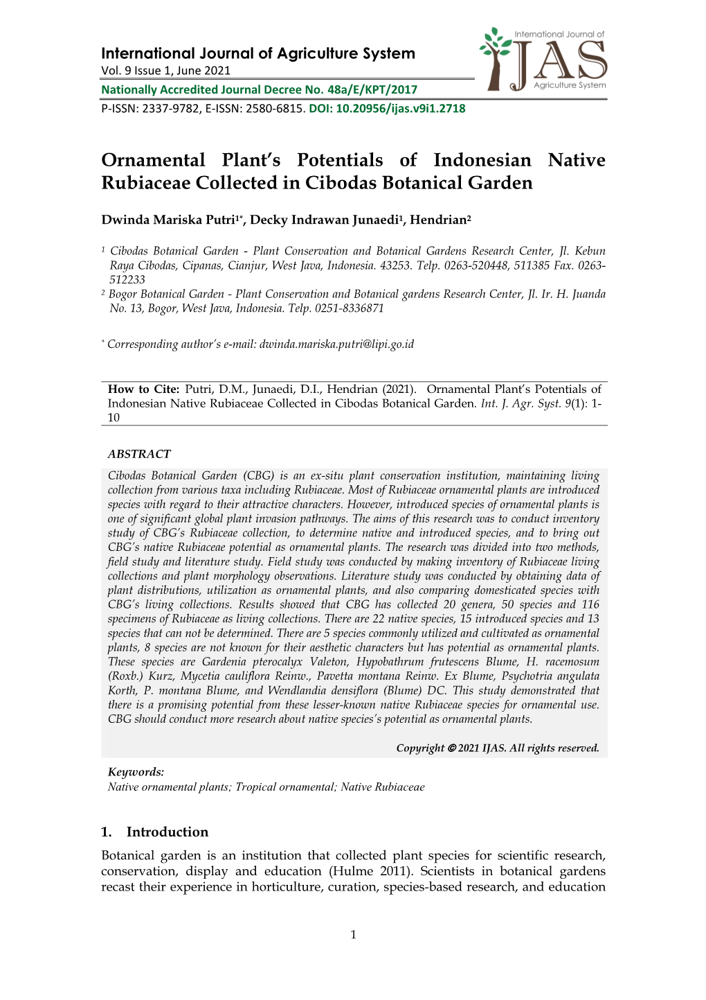 Ornamental Plant's Potentials of Indonesian Native Rubiaceae