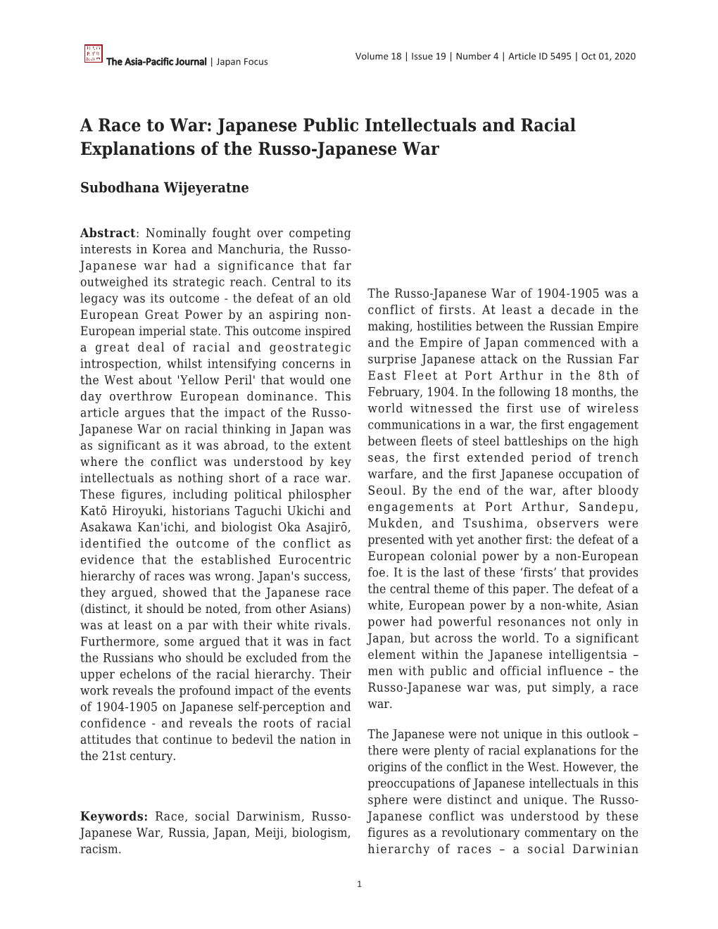 Japanese Public Intellectuals and Racial Explanations of the Russo-Japanese War