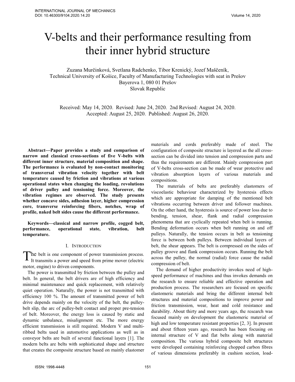 V-Belts and Their Performance Resulting from Their Inner Hybrid Structure