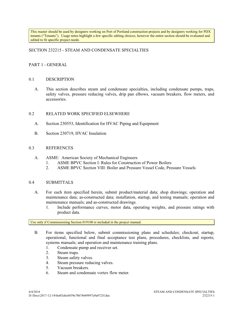 Section 232215 - Steam and Condensate Specialties