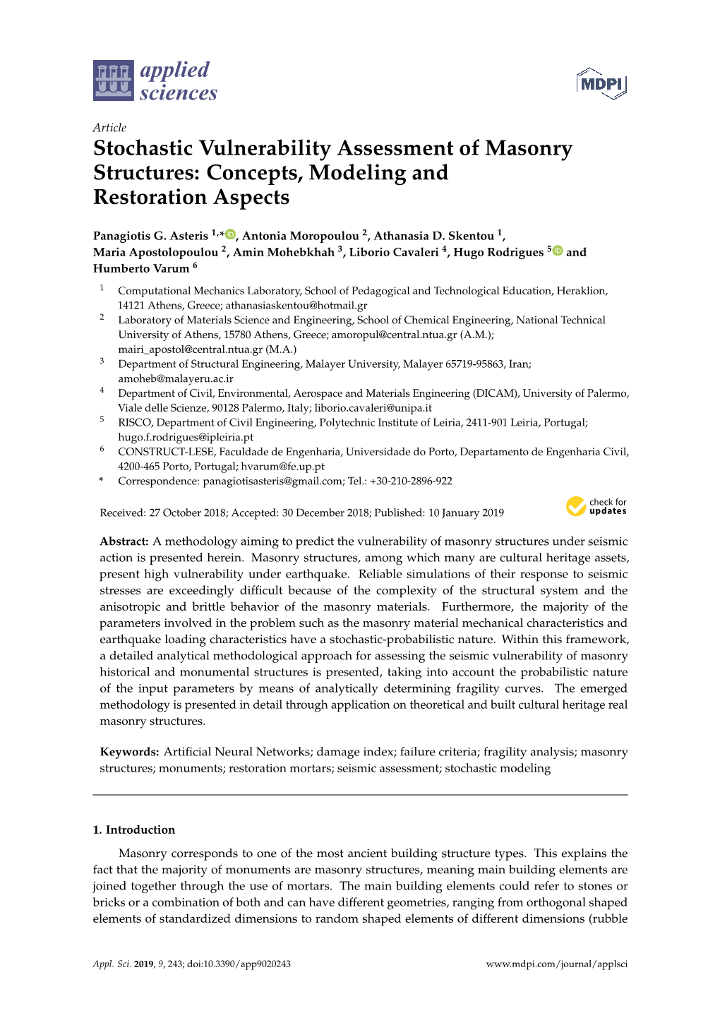 Stochastic Vulnerability Assessment of Masonry Structures: Concepts, Modeling and Restoration Aspects