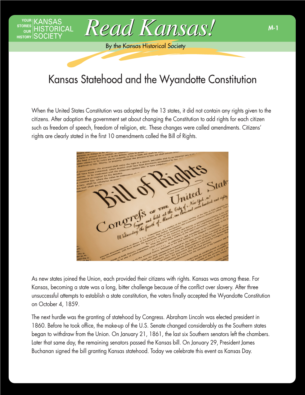 Kansas Statehood and the Wyandotte Constitution