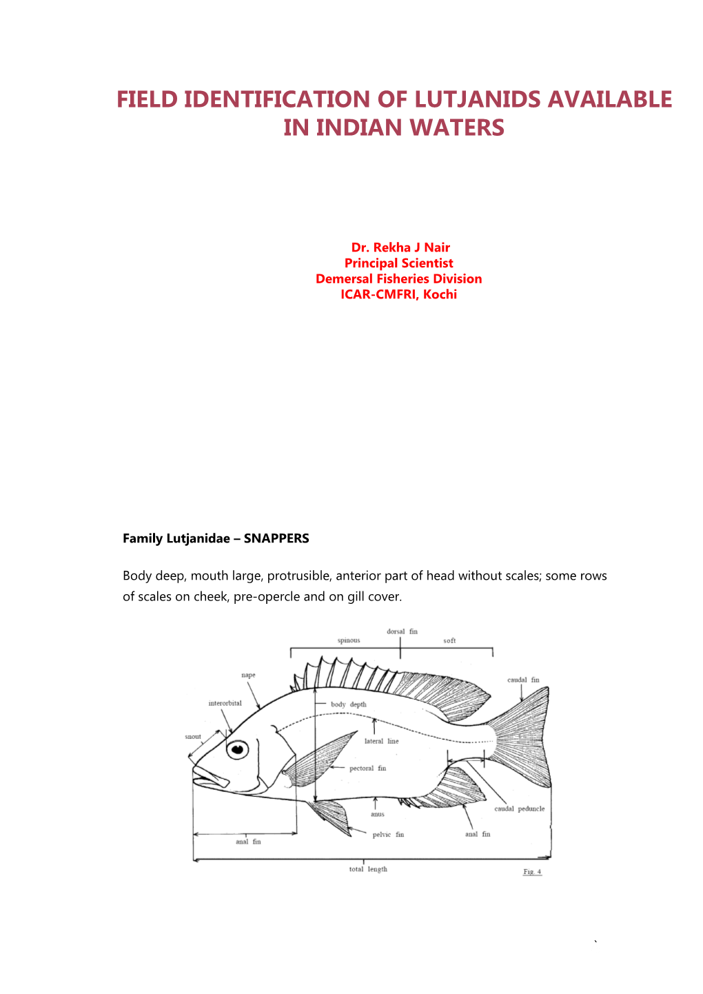 Field Identification of Lutjanids Available in Indian Waters