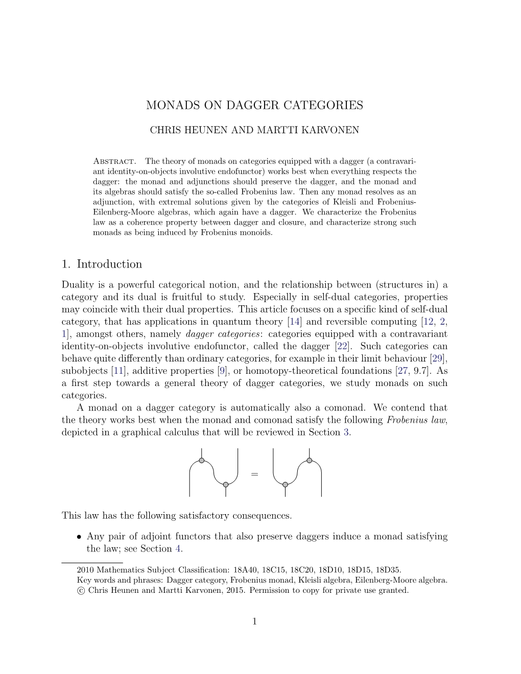 MONADS on DAGGER CATEGORIES 1. Introduction