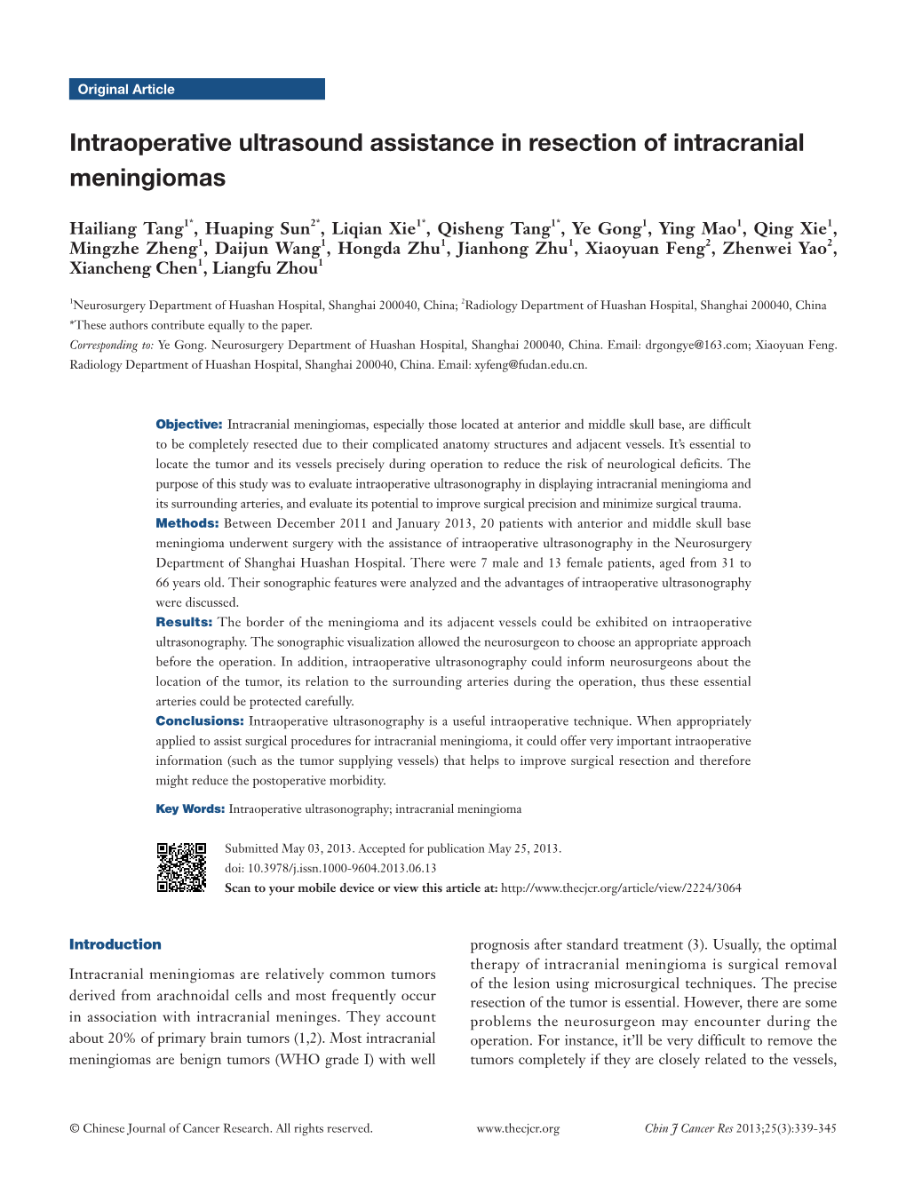 Intraoperative Ultrasound Assistance in Resection of Intracranial Meningiomas