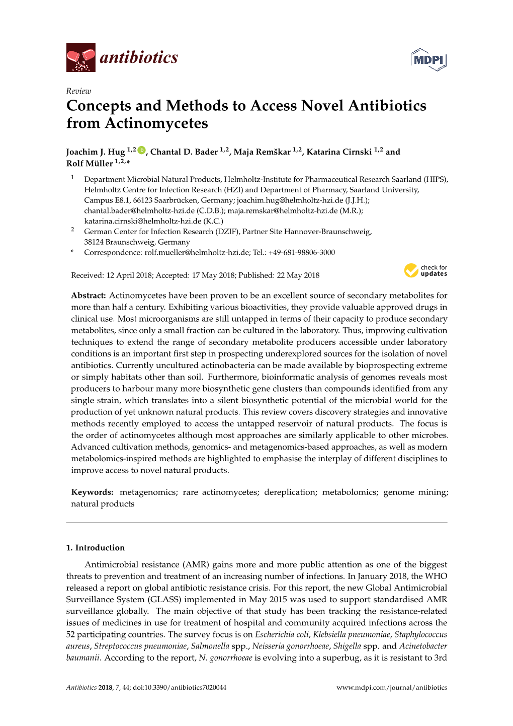 Concepts and Methods to Access Novel Antibiotics from Actinomycetes