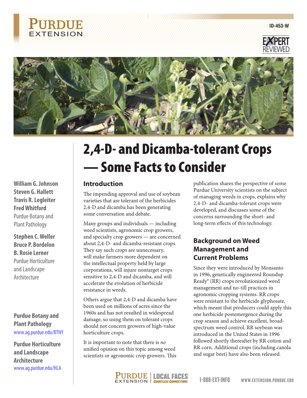 And Dicamba-Tolerant Crops — Some Facts to Consider William G