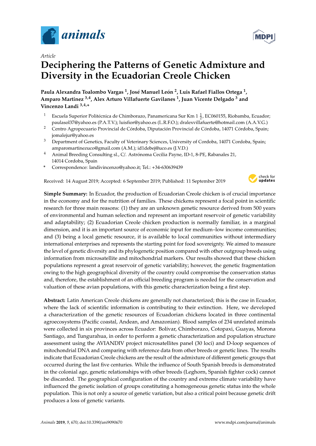 Deciphering the Patterns of Genetic Admixture and Diversity in the Ecuadorian Creole Chicken