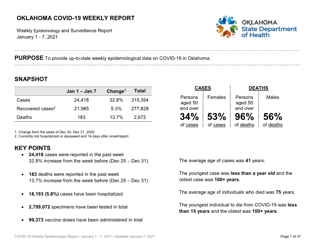 Oklahoma Covid-19 Weekly Report