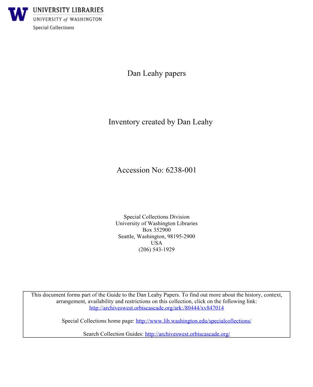 Dan Leahy Papers