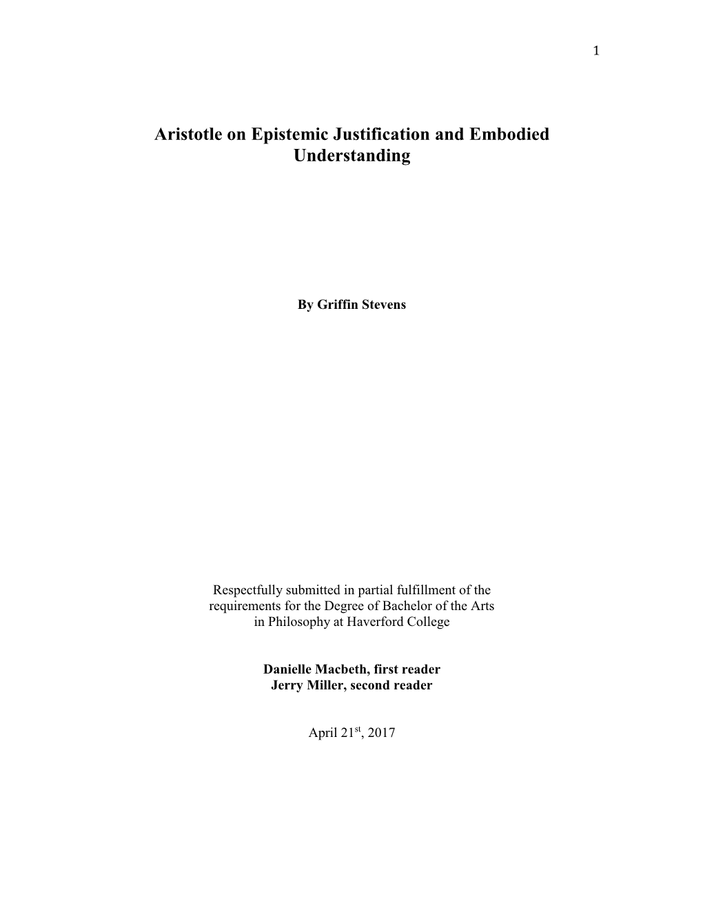 Aristotle on Epistemic Justification and Embodied Understanding