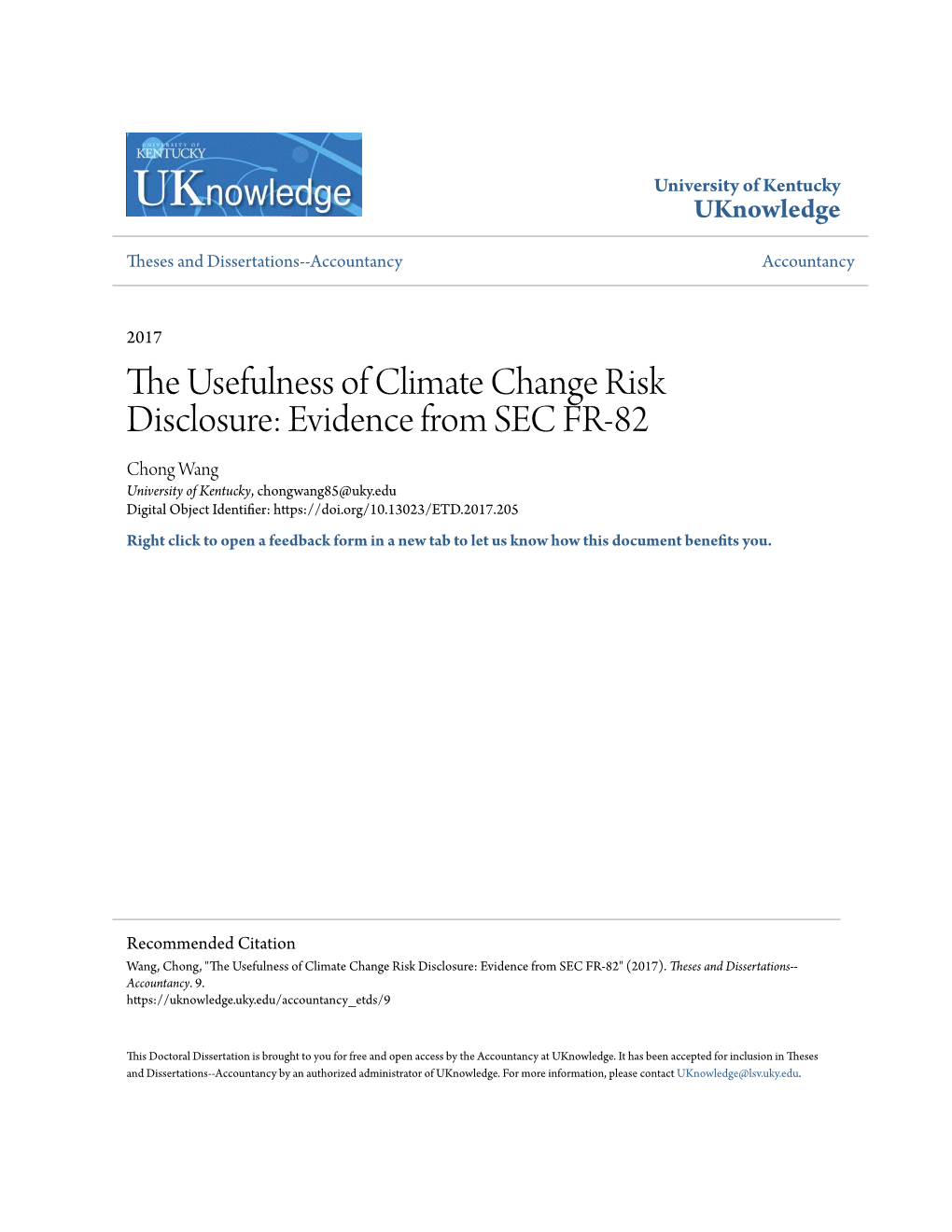 The Usefulness of Climate Change Risk Disclosure: Evidence from Sec Fr-82