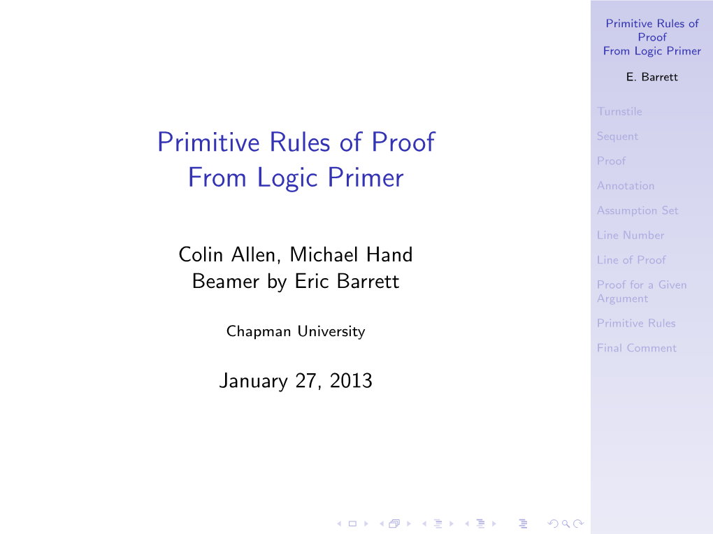 Primitive Rules of Proof from Logic Primer