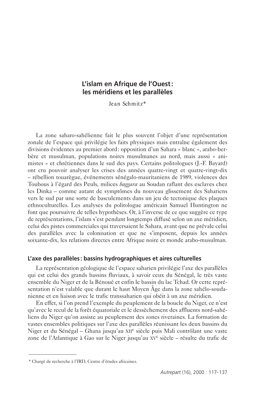 L'islam En Afrique De L'ouest : Les Méridiens Et Les Parallèles