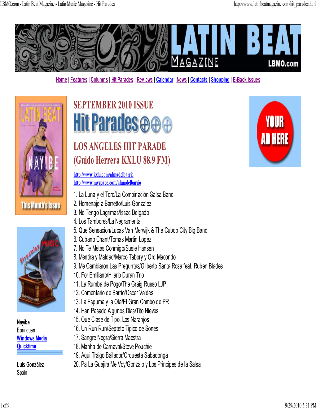 LBMO.Com - Latin Beat Magazine - Latin Music Magazine - Hit Parades