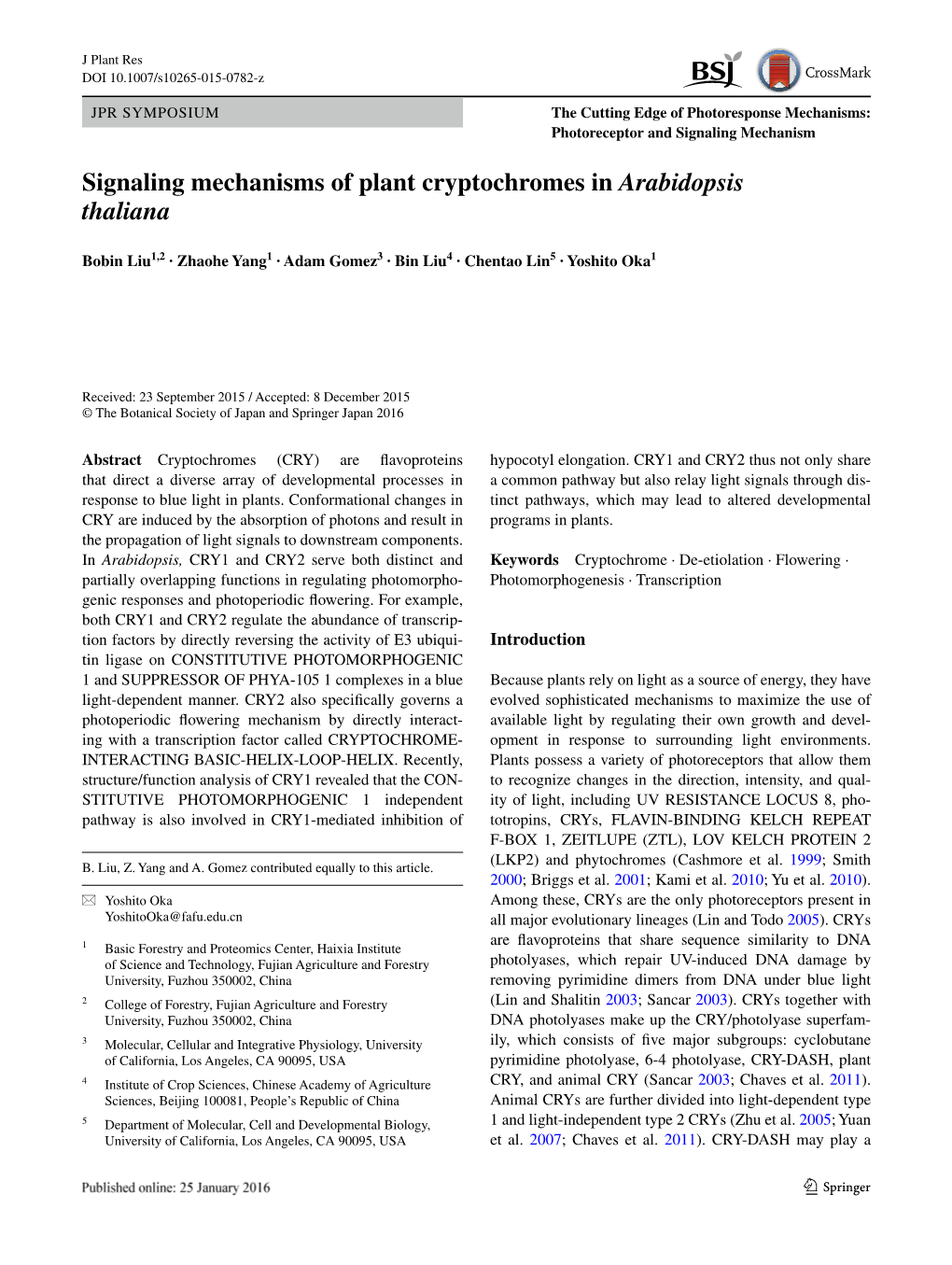 Signaling Mechanisms of Plant Cryptochromes in Arabidopsis Thaliana