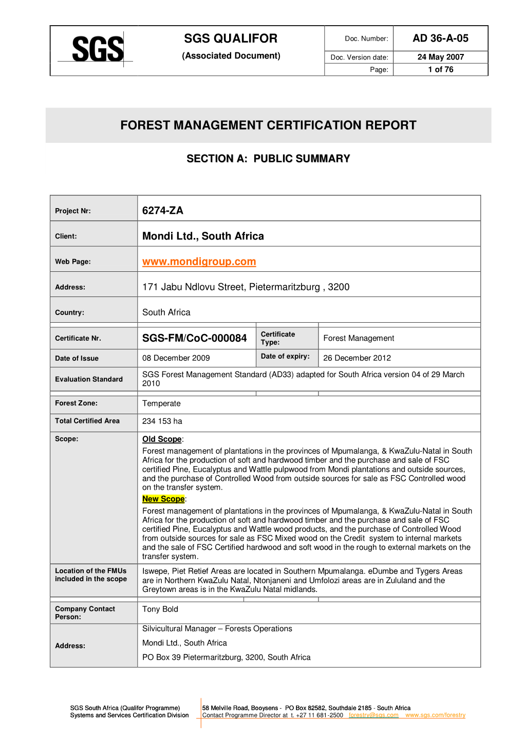 Sgs Qualifor Forest Management Certification