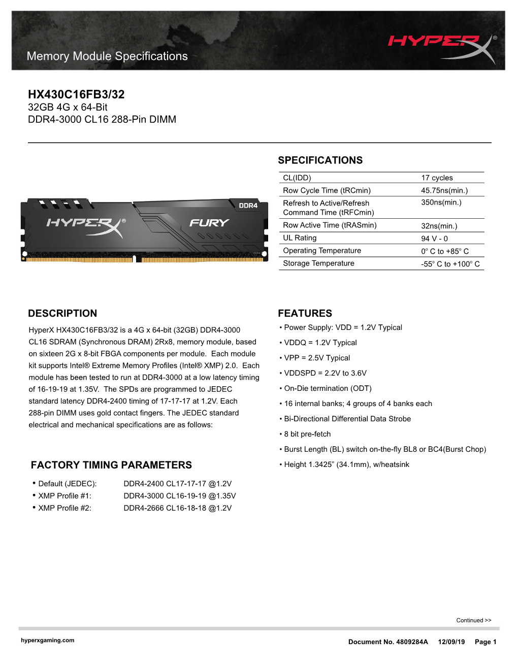 Memory Module Specifications