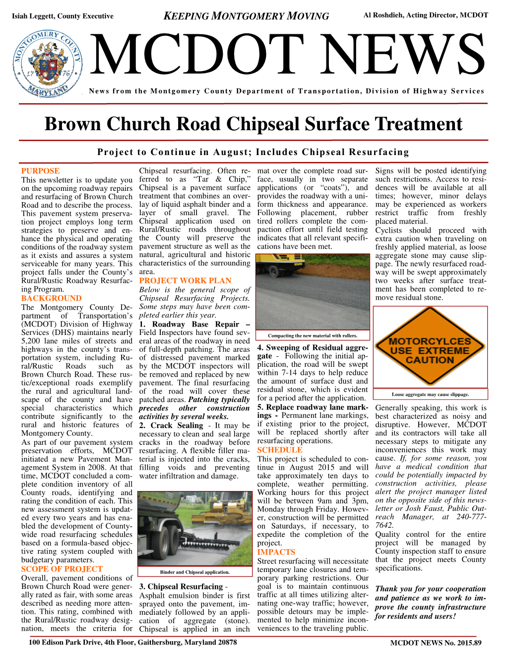 Brown Church Road Chipseal Surface Treatment