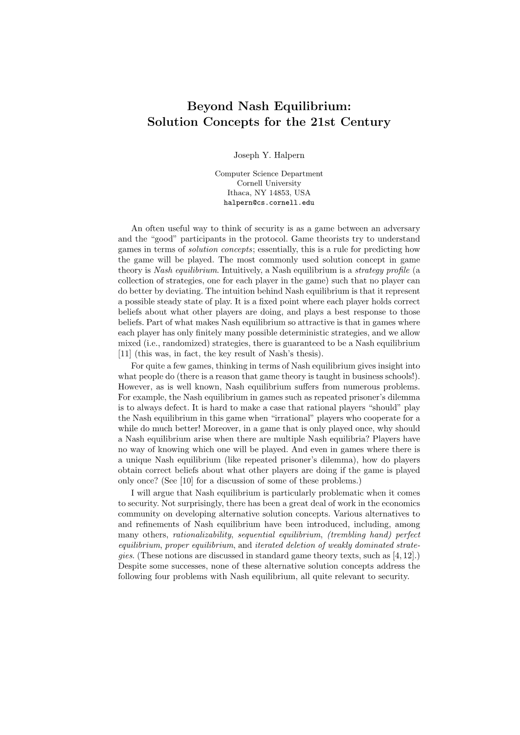 Beyond Nash Equilibrium: Solution Concepts for the 21St Century