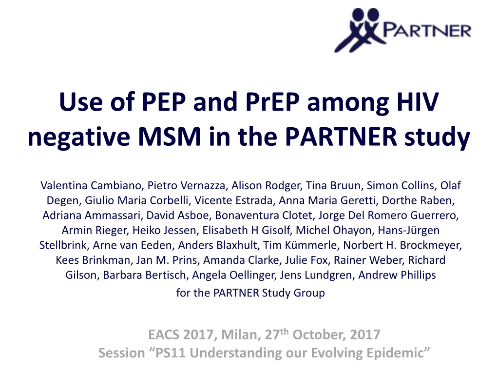 Use of PEP and Prep Among HIV Negative MSM in the PARTNER Study