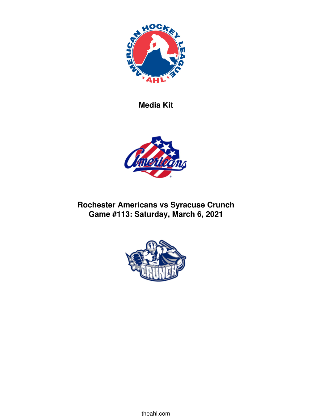 Media Kit Rochester Americans Vs Syracuse Crunch Game #113