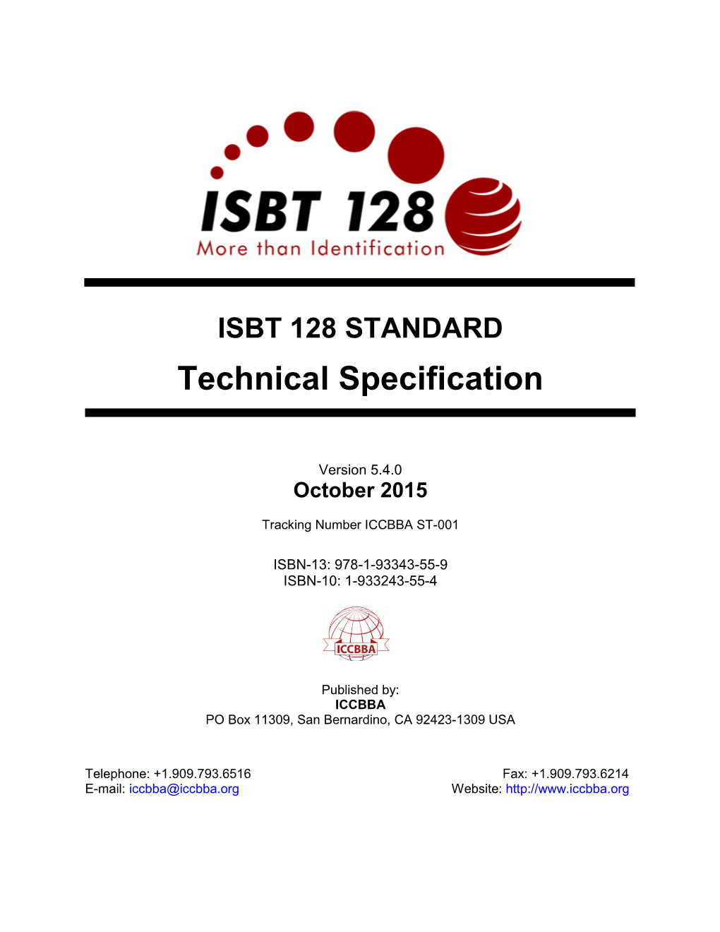 ISBT 128 Standard Technical Specification Version 5.4.0 2