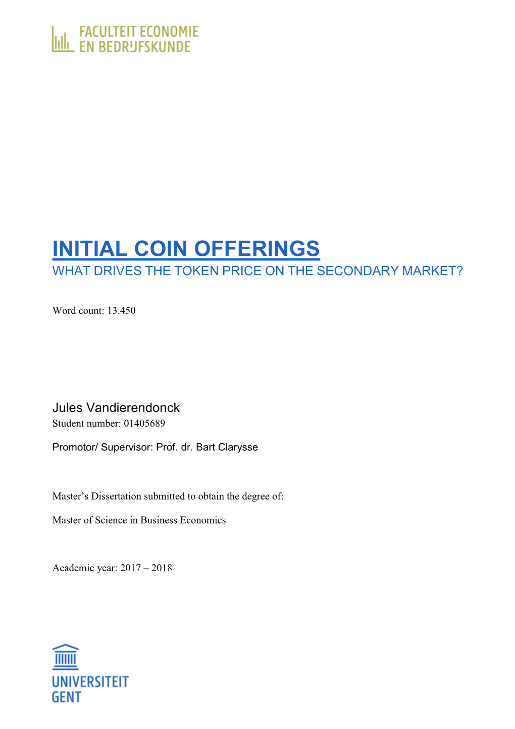 Initial Coin Offerings What Drives the Token Price on the Secondary Market?